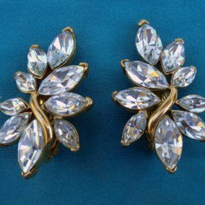 Trifari Clip Marquise Earrings gold tone setting